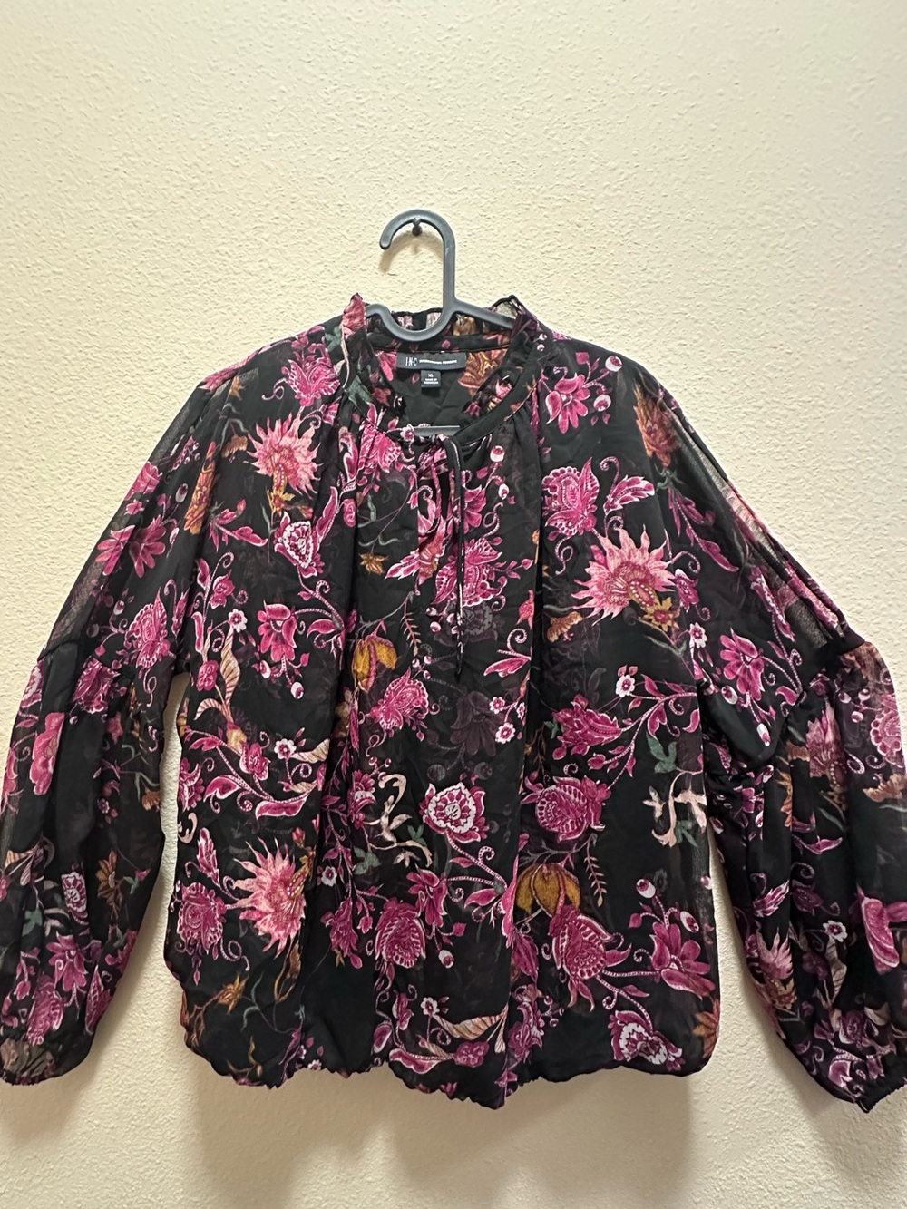INC International Concepts Black Jacket with Pink Floral Print